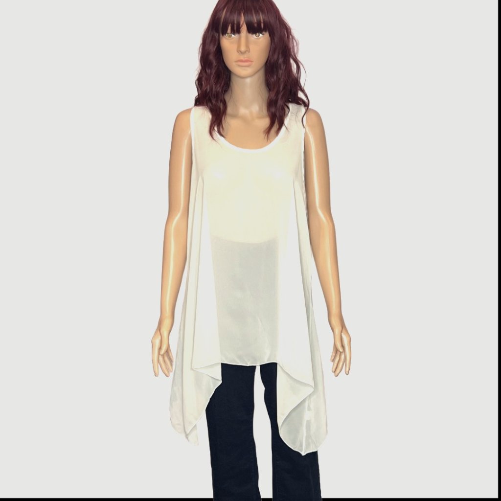 The Pyramid Collection Ivory Sheer OverlayTunicTop Sz L